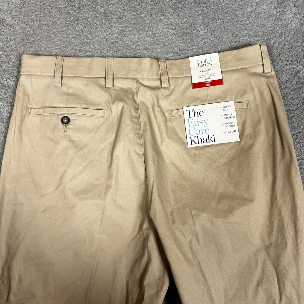 Croft & Barrow Khaki Pants Mens 38x29 Tan New Classic Fit Flat Front - Picture 4 of 11